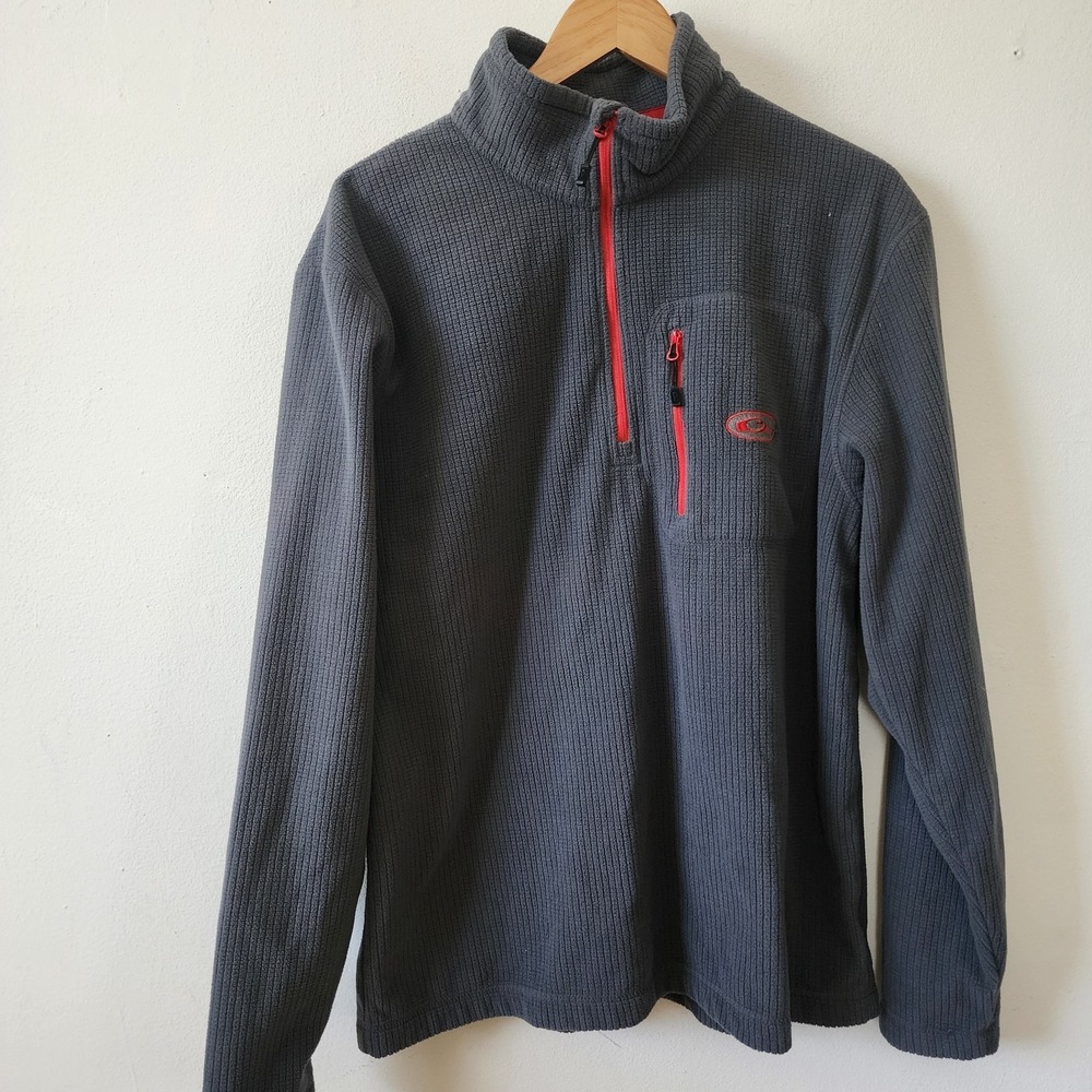 Drake Clothing Company Mens Large Quarter Zip Fleece Sweater Gray Red Waffle